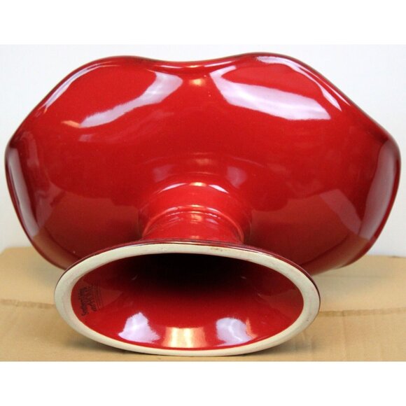 Southern Living Cinnabar Footed Serving Bowl Red Stoneware Pedestal Ruffled Edge - Picture 8 of 9
